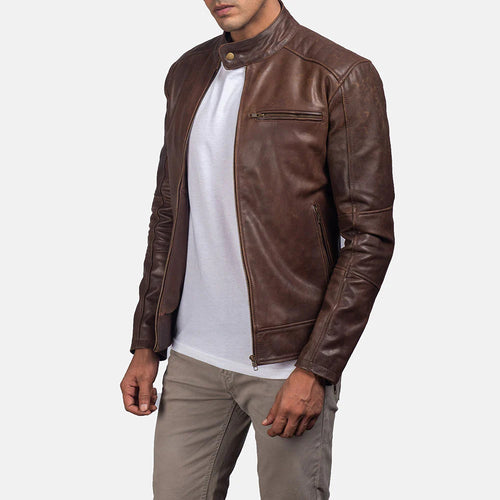 NOVRIC Dean Brown Leather Biker Jacket