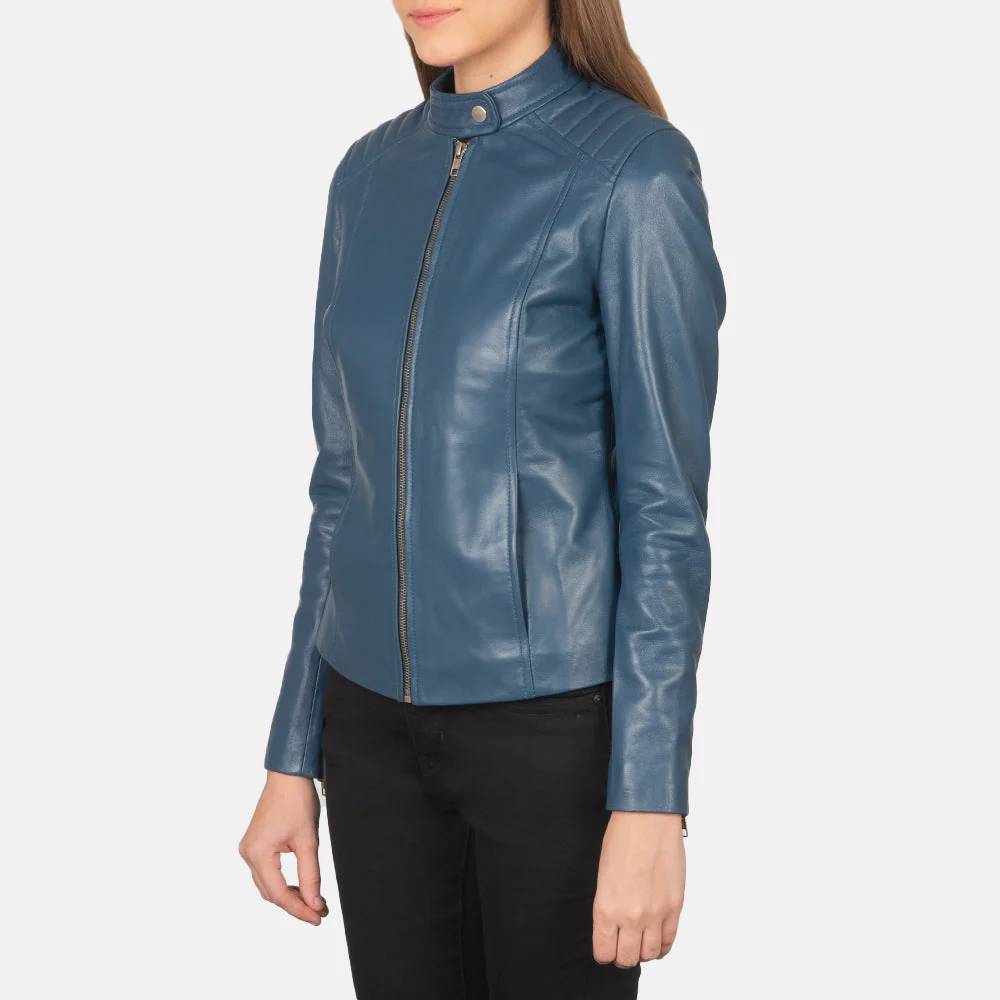 NOVRIC Kelsee Women's Blue Leather Biker Jacket