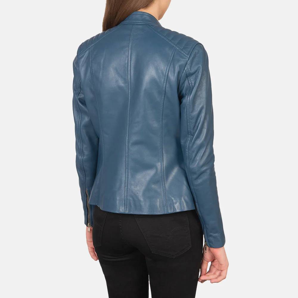 NOVRIC Kelsee Women's Blue Leather Biker Jacket