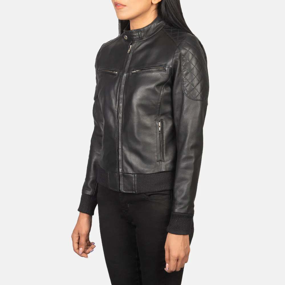 NOVRIC Zenna Women's Black Leather Bomber Jacket