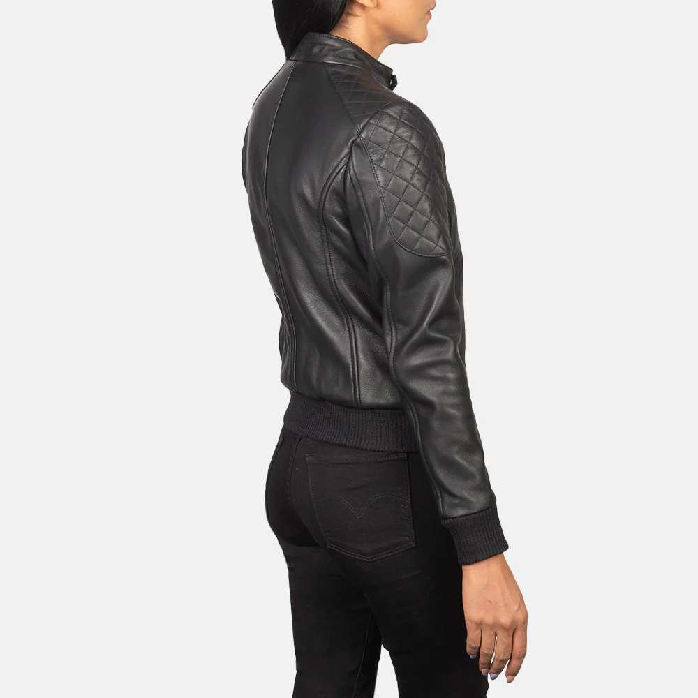 NOVRIC Zenna Women's Black Leather Bomber Jacket
