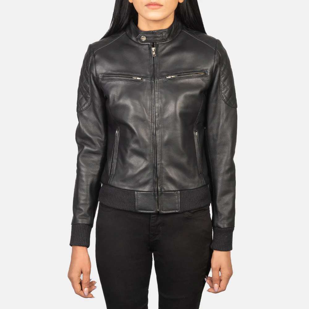 NOVRIC Zenna Women's Black Leather Bomber Jacket