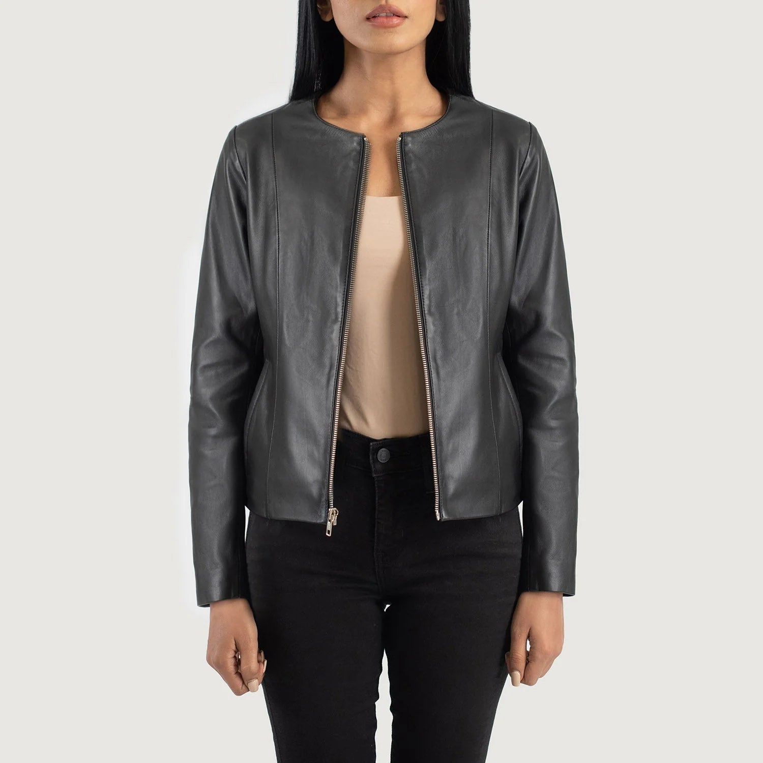 Novric Elixir Black Collarless Leather Jacket