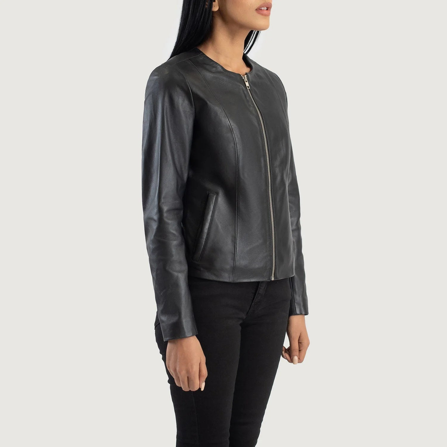 Novric Elixir Black Collarless Leather Jacket