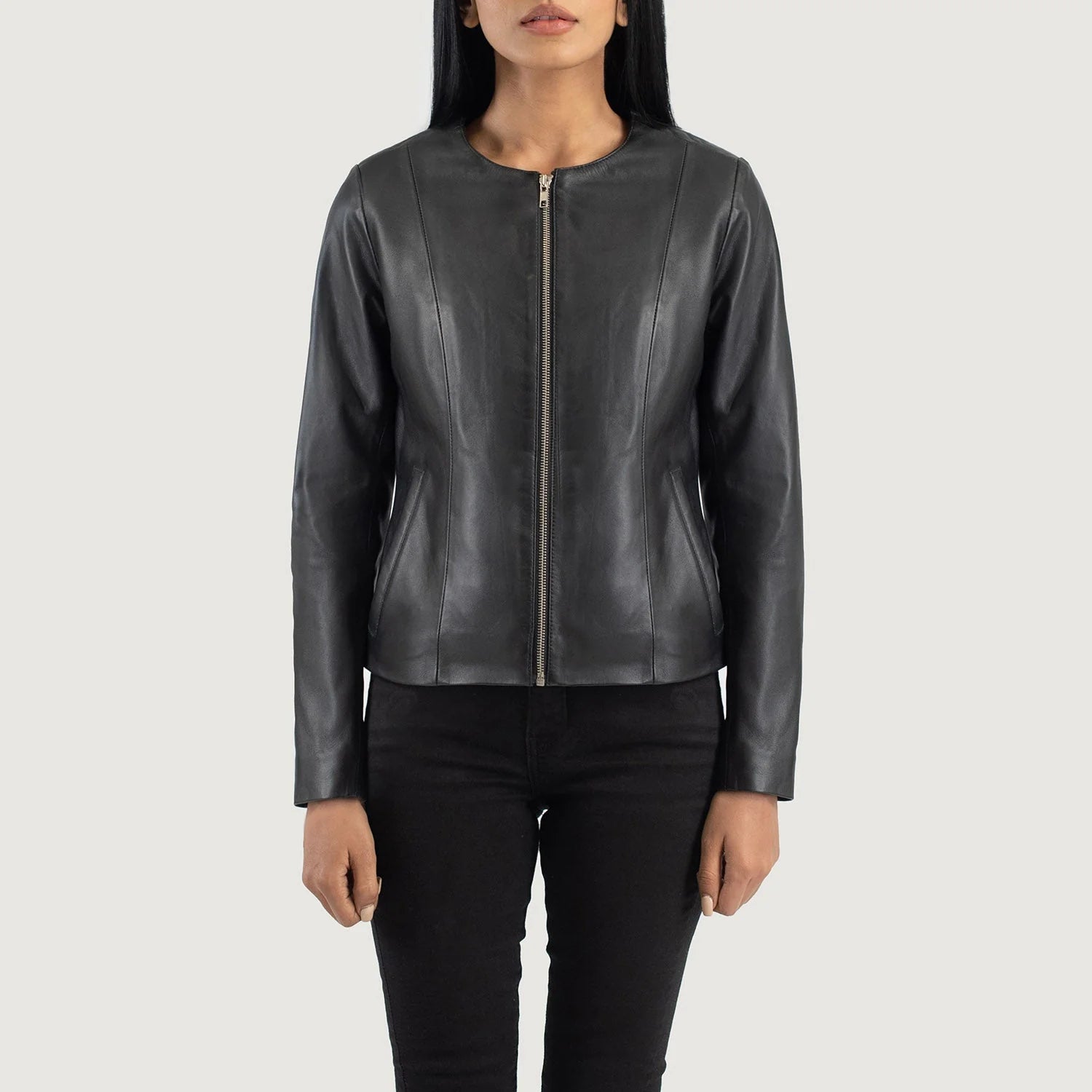 Novric Elixir Black Collarless Leather Jacket