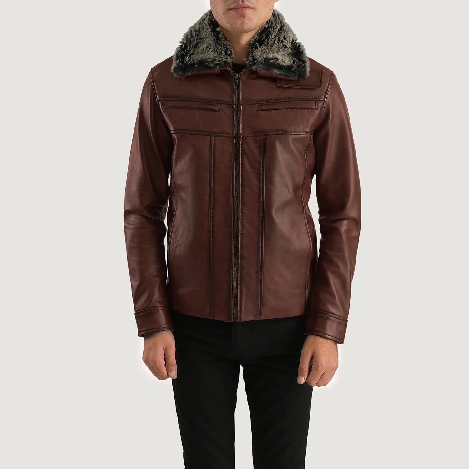 Novric Evan Hart Fur Brown Leather Jacket