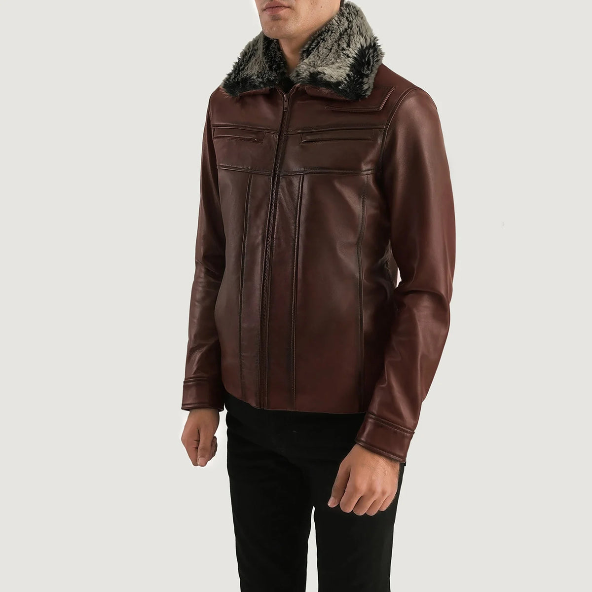Novric Evan Hart Fur Brown Leather Jacket