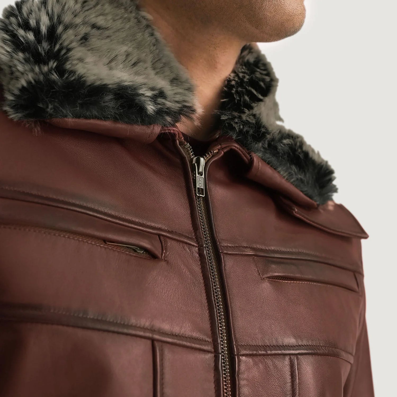 Novric Evan Hart Fur Brown Leather Jacket