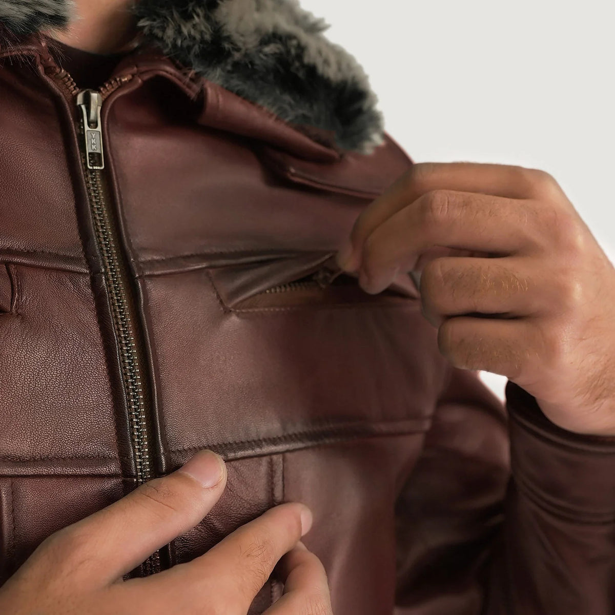 Novric Evan Hart Fur Brown Leather Jacket