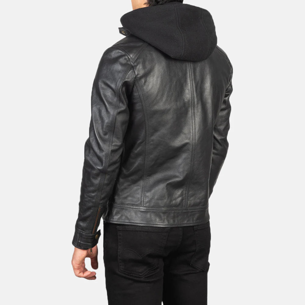 Novric Hector Black Hooded Leather Biker Jacket