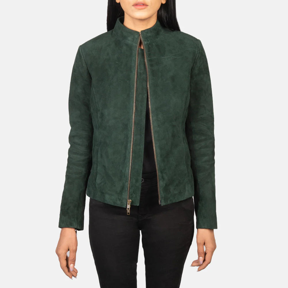 Novric Rumella Green Suede Leather Jacket