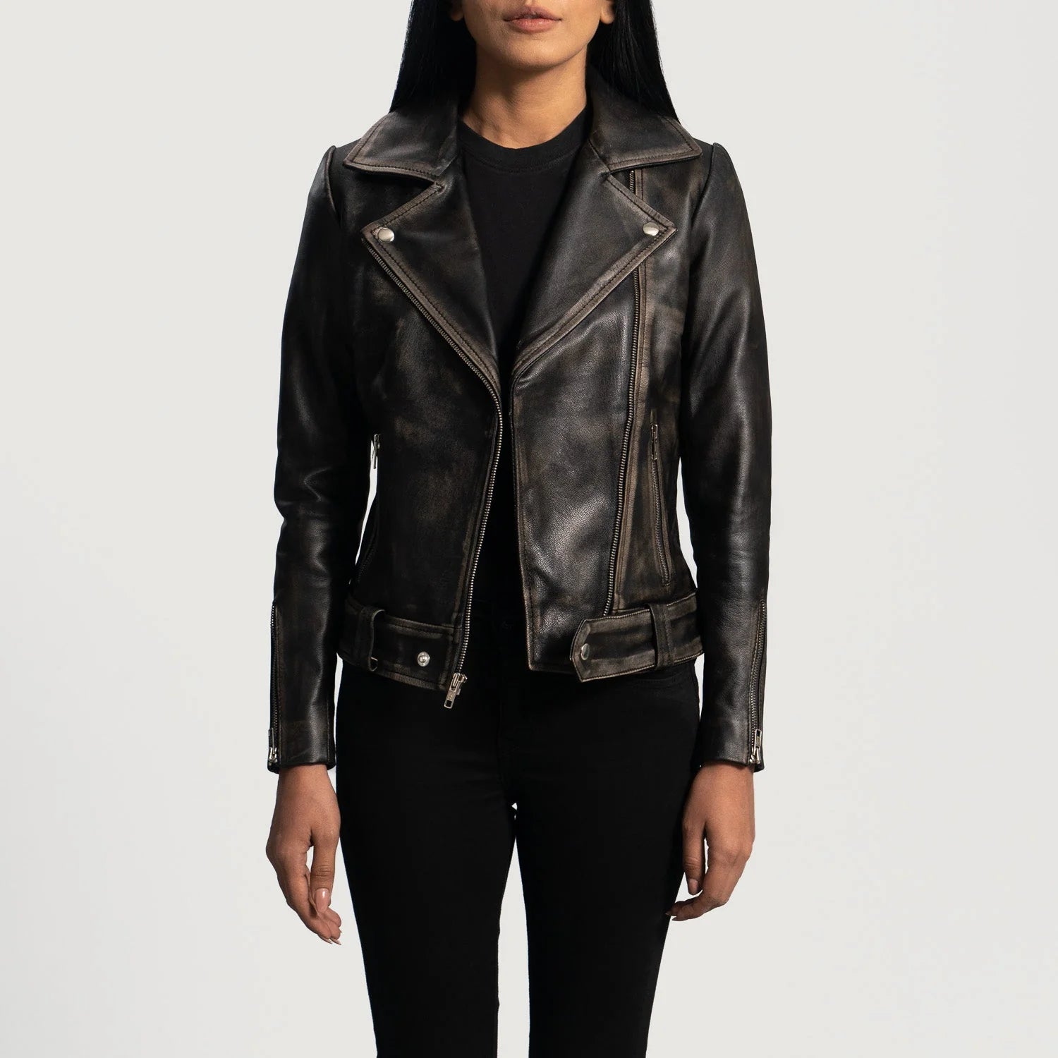 Novric Rumy Distressed Brown Leather Biker Jacket