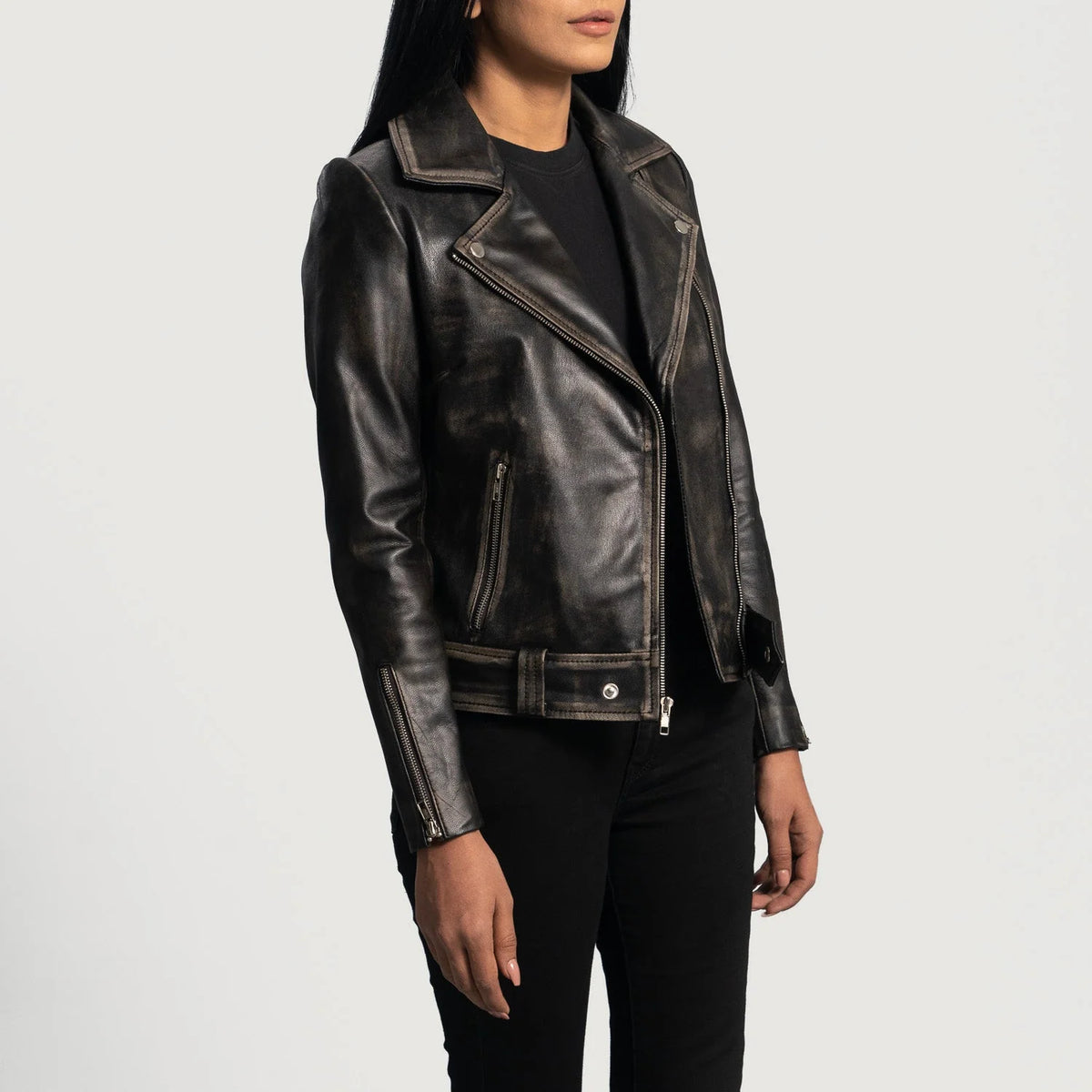 Novric Rumy Distressed Brown Leather Biker Jacket