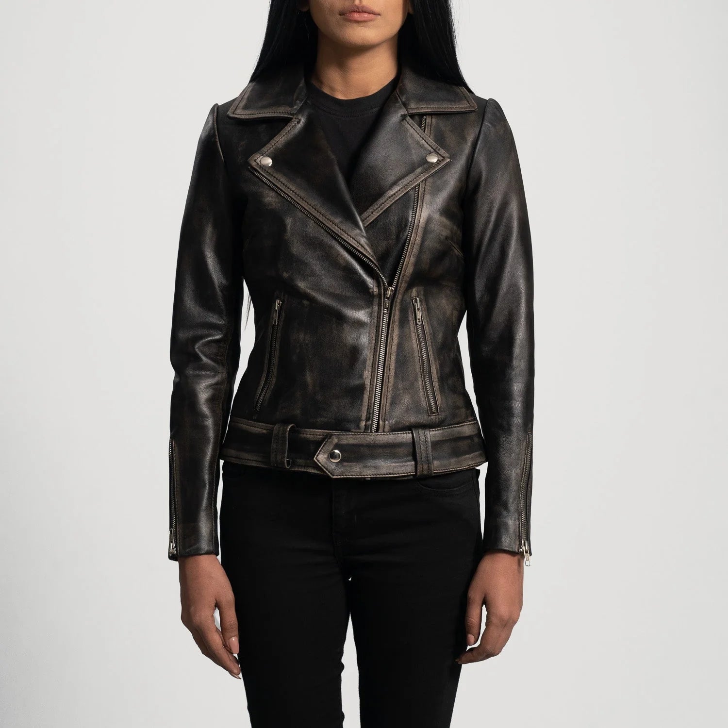Novric Rumy Distressed Brown Leather Biker Jacket